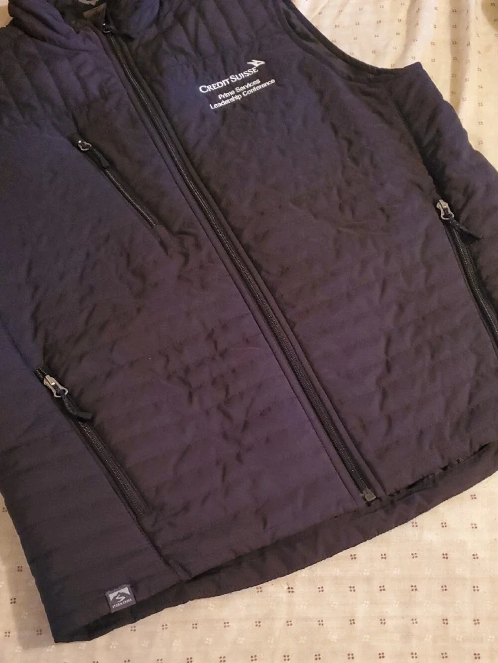 Men's STORM CREEK Quilted Black Vest with Credit Suisse Logo